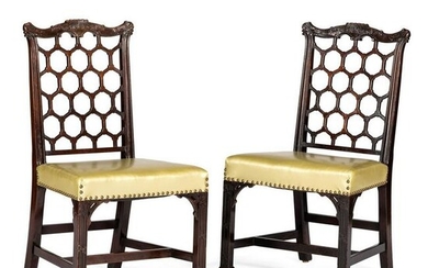A Pair of Chinese Chippendale Style Mahogany Side