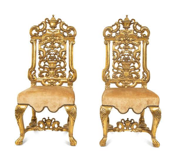 A Pair of Continental Baroque Style Giltwood Side Chairs