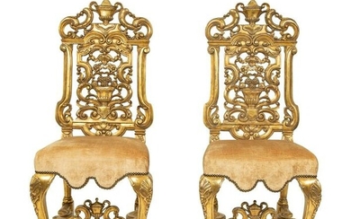 A Pair of Continental Baroque Style Giltwood Side