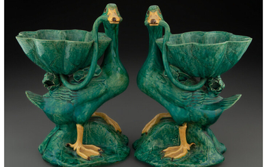 A Pair of Glazed Ceramic Duck Bowls
