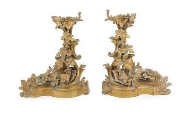 A Pair of Louis XV Style Gilt Metal Chenets Height 20