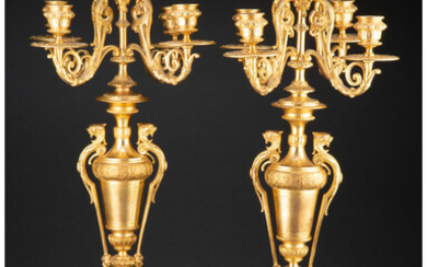 A Pair of Renaissance Revival Gilt Bronze Five-Light Candelabra (late 19th century)