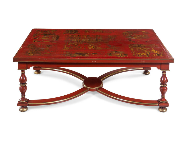 A Parcel Gilt and Red Lacquered Chinoiserie Decorated Low Table