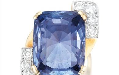 A Retro Sapphire and Diamond Ring, 1940s, Retro 19.07克拉「斯里蘭卡」天然藍寶石鑽石戒指, 1940年代, 藍寶石未經加熱處理Retro 19.07克拉「斯里蘭卡」天然藍寶石鑽石戒指, 1940年代, 藍寶石未經加熱處理