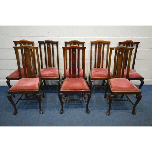 A SET OF EIGHT EARLY 20TH CENTURY STAINED BEECH DINING CHAIR...