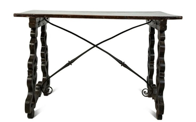 A Spanish Baroque Walnut Trestle Table Height 31 1/2 x