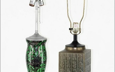 A Sterling Silver Overlay Glass Table Lamp.