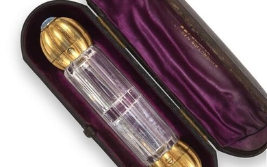 A Victorian Silver-Gilt Mounted Cut-Glass Scent-Bottle, by Abraham Brownett, London,...