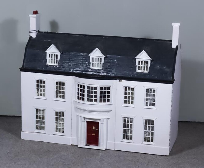 A White Painted Double Fronted Doll's House, comprising -...
