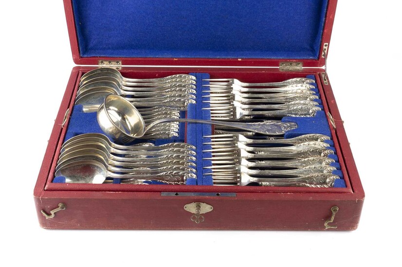 A canteen of early 20th century German silver flatware
