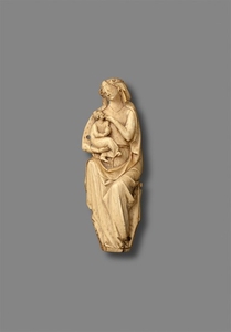 A carved ivory figure of the Virgin Enthroned ..., Thronende Muttergottes