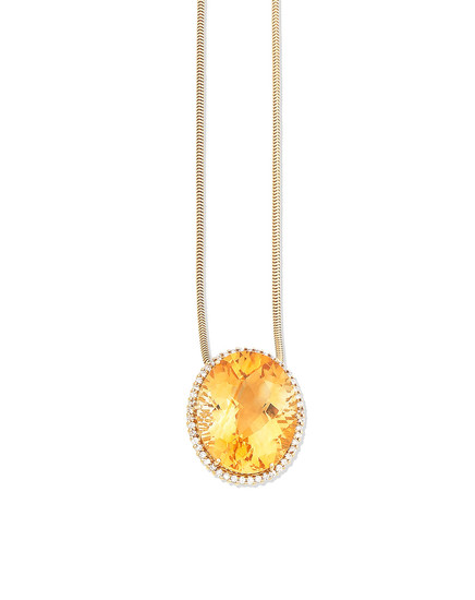 A citrine and diamond cluster pendant necklace