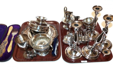 A collection of assorted silver-plate, including: a set of four...