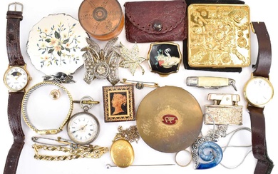 A collection of costume jewellery and collectibles comprising compacts, wristwatches,...