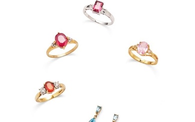 A collection of gem set rings and earrings