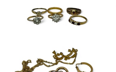 A collection of gold jewellery. Comprising a 22ct gold band...