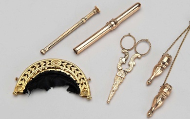A collection of small gold items 14K and a purse mount 22K