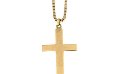 A cross pendant, with 9ct gold box-link chain.
