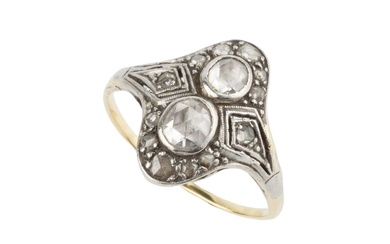 A diamond two stone ring, the two rose-cut stones set...