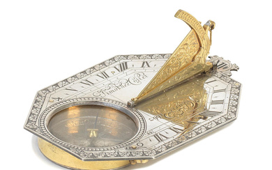 A fine Timothee Collet silver and gilt brass portable sundial,...