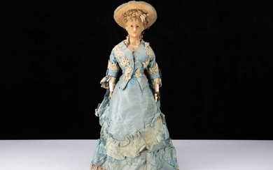 A fine late 19th century German wax over composition fashionable lady doll