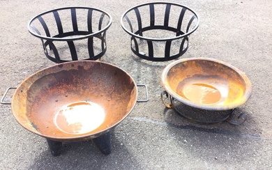 A firepit type bowl with rolled rim and twin handles...