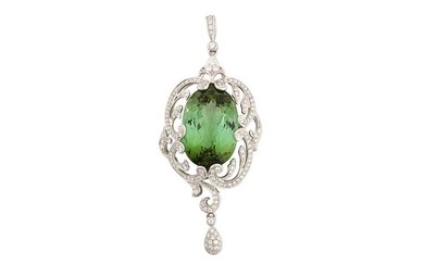 A green tourmaline and diamond pendant
