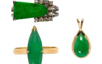 A group of jade and 14k gold jewelry