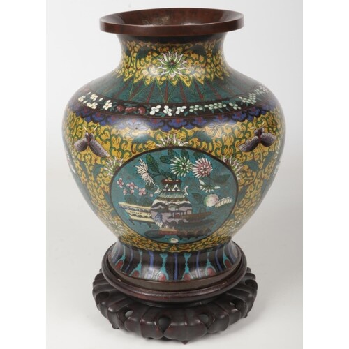 A large Japanese Meiji period cloisonné baluster shaped vase...