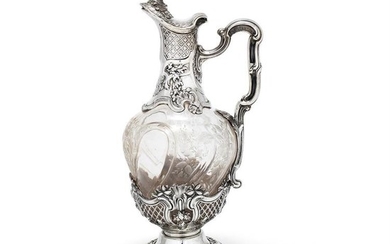 A late Victorian silver mounted wrythen glass claret jug by Wakely & Wheeler