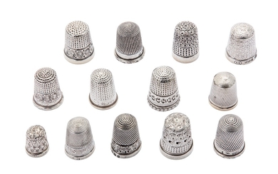A mixed group of Victorian - George V sterling silver thimbles