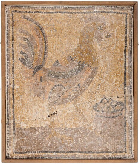 A mosaic panel of a cockerel, after the antique, 20th century, in a wood frame, 61 x 51cm