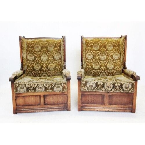 A pair of 17th century style lambing chairs, mid 20th centur...
