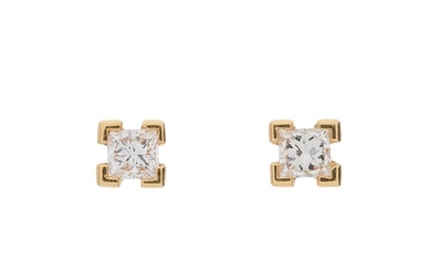 A pair of 18ct gold square-shape diamond single-stone stud e...