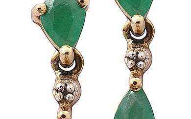 A pair of 9ct gold, emerald and diamond ear-pendants