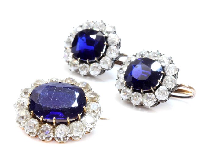 A pair of Austrian sapphire and diamond cluster earrings c.1890