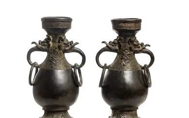 A pair of Chinese archaic bronze vases, hu Early Ming dynasty Each...
