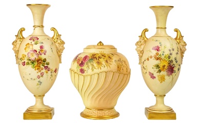 A pair of Royal Worcester blush ivory vases.