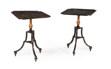 A pair of black-and gilt lacquered occasional tables