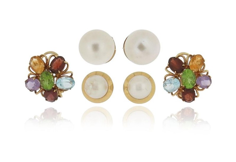 A pair of gem-set gold cluster earrings, and...