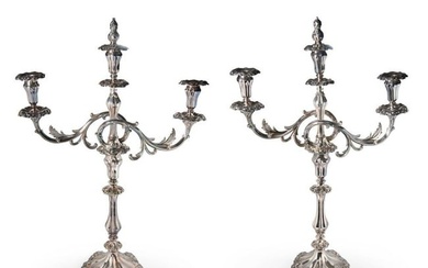 A pair of silver plated 3 light metamorphic candelabra