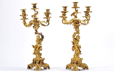 A pair of six-light candelabra