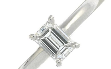 A platinum rectangular-shape diamond single-stone