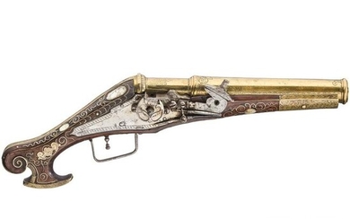 A rare mortar-wheellock pistol with a bronze barrel