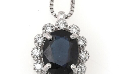 A sapphire necklace set with an oval-cut sapphire weighing a total of...