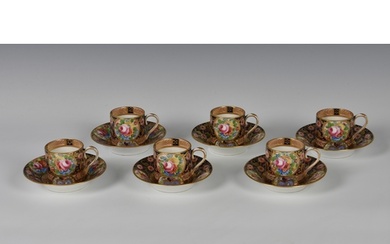 A set of six Crown Staffordshire coffee cans & saucers, flor...