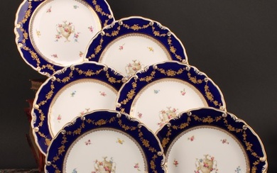 A set of six Royal Crown Derby shaped circular plates, each ...