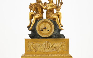 A table pendant, first half of the 19th century, Empire, gilt and patinated bronze, decoration of a musical couple.