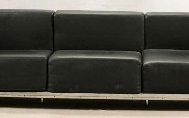 AFTER LE COURBUSIER 3 CUSHION STEEL. LEATHER SOFA