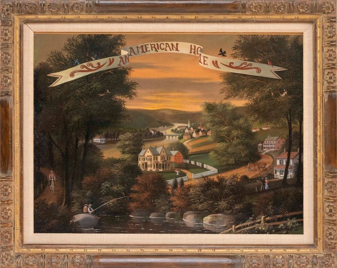AMERICAN SCHOOL, Late 19th/Early 20th Century, "An American Home"., Oil on canvas, 18" x 24". Framed 23" x 29".